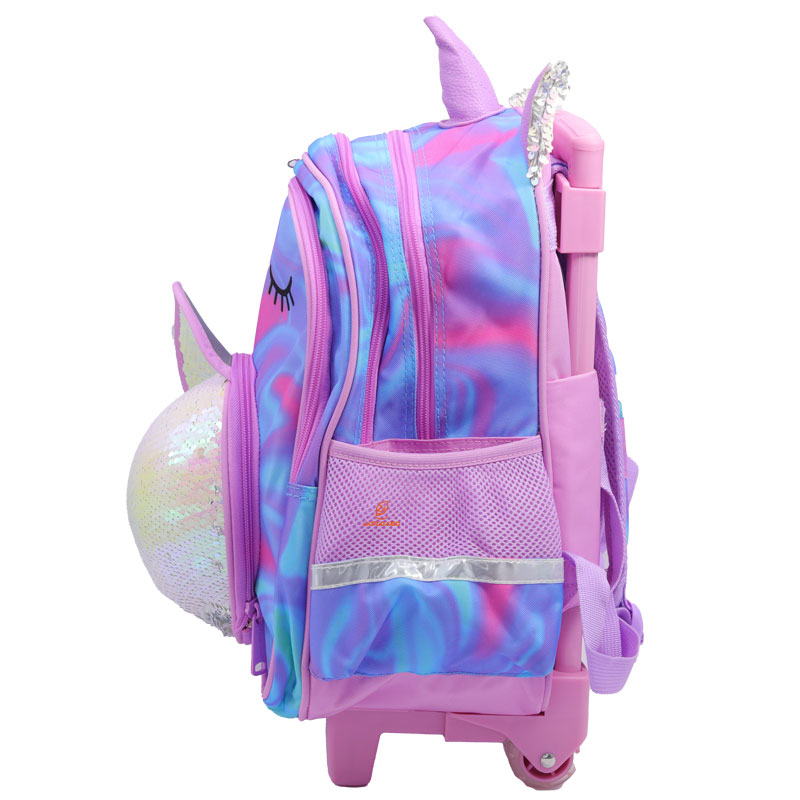 کوله پشتی چرخ دار طرح یونی کورن صورتی 2688 گلسی برد GLOSSY BIRD (8)