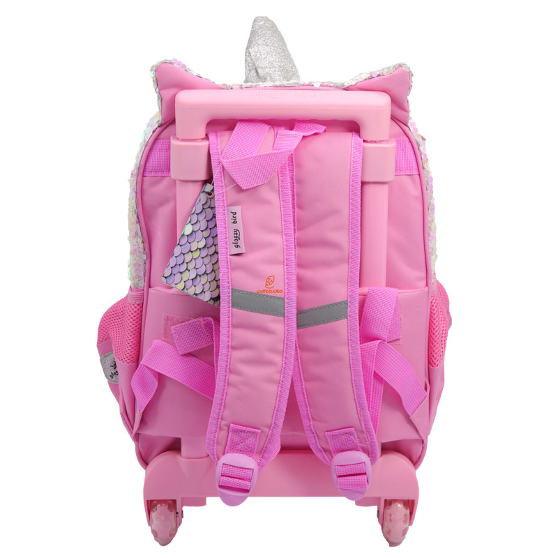 کوله پشتی چرخ دار پولکی طرح یونی کورن صورتی 2414 گلسی برد GLOSSY BIRD (6)