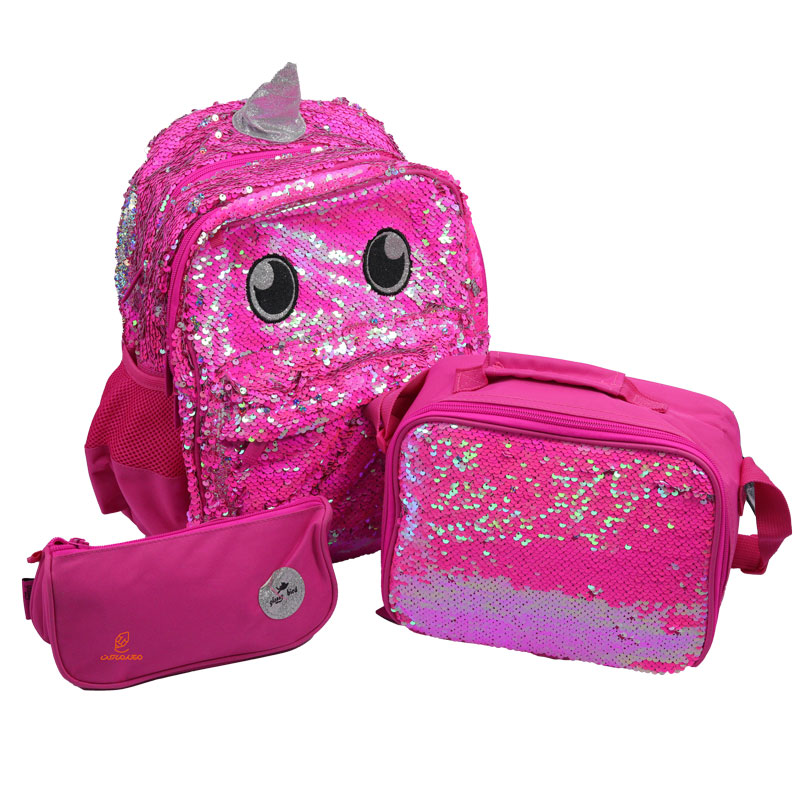 کوله پشتی سه تکه پولکی سرخابی گلسی برد GLOSSY BIRD