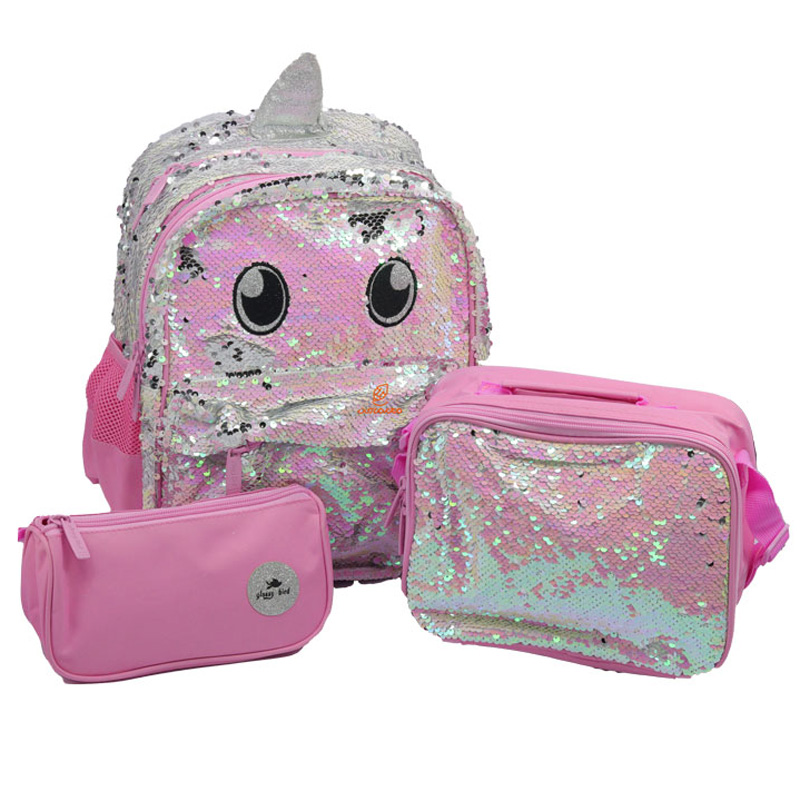 کوله پشتی سه تکه پولکی صورتی گلسی برد GLOSSY BIRD