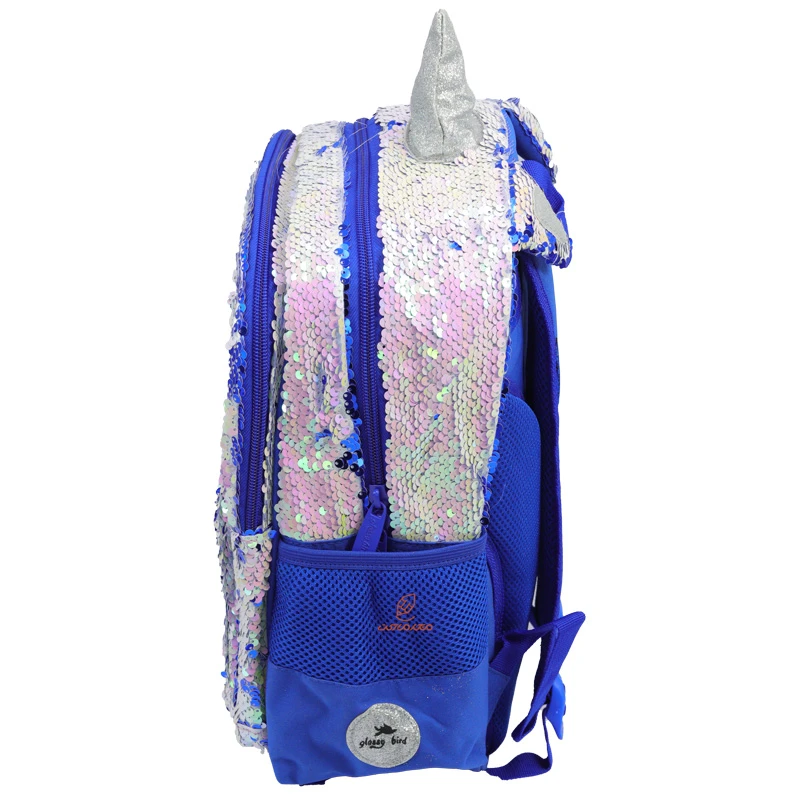 کوله پشتی سه تکه پولکی آبی گلسی برد GLOSSY BIRD (6)