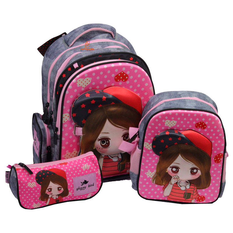 کوله پشتی سه تکه طرح دختر 2362 گلسی برد GLOSSY BIRD