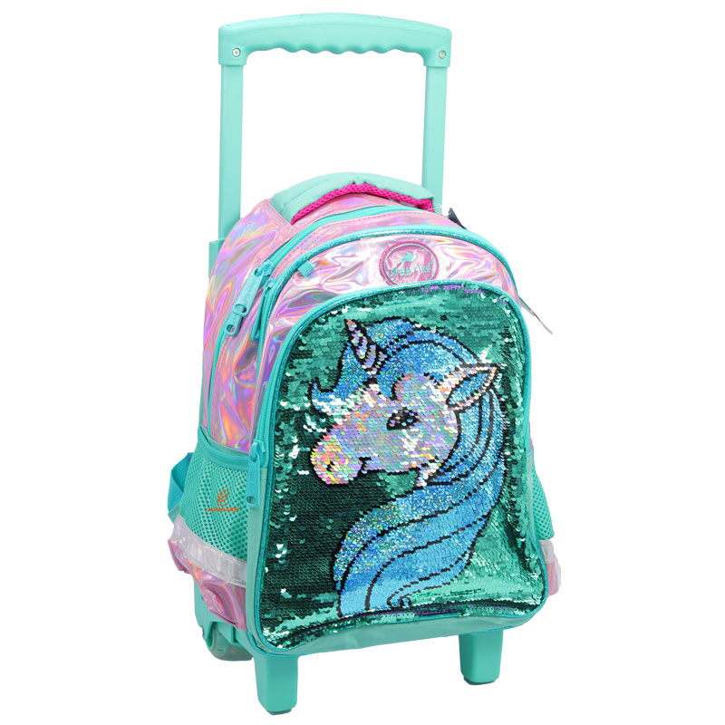 کوله پشتی چرخ دار سه قلو طرح یونی کورن 2691 گلسی برد GLOSSY BIRD (8)