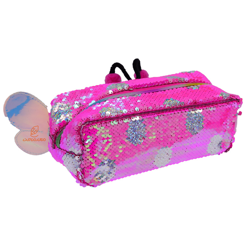 جامدادی تک زیپ پولکی پروانه سرخابی K9080X کینگ KING (4)