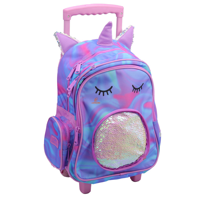 کوله پشتی چرخ دار طرح یونی کورن صورتی 2688 گلسی برد GLOSSY BIRD