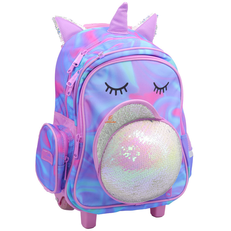 کوله پشتی چرخ دار طرح یونی کورن صورتی 2688 گلسی برد GLOSSY BIRD (5)