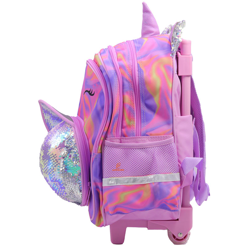 کوله پشتی چرخ دار طرح یونی کورن صورتی 2688 گلسی برد GLOSSY BIRD (19)