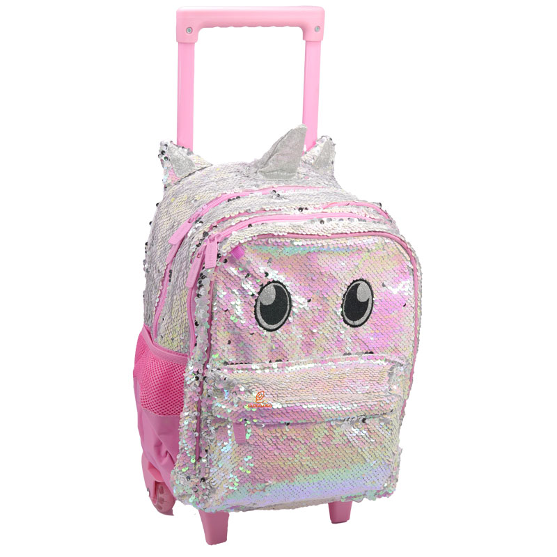 کوله پشتی چرخ دار پولکی طرح یونی کورن صورتی 2414 گلسی برد GLOSSY BIRD (4)