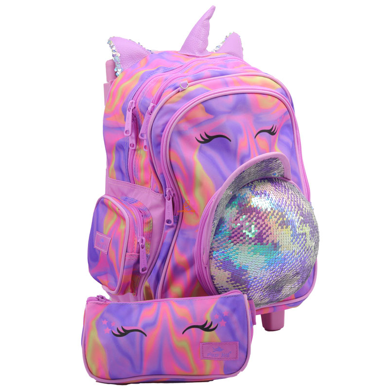 کوله پشتی چرخ دار طرح یونی کورن صورتی 2688 گلسی برد GLOSSY BIRD