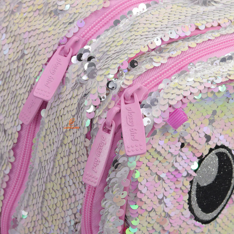 کوله پشتی چرخ دار پولکی طرح یونی کورن صورتی 2414 گلسی برد GLOSSY BIRD (8)