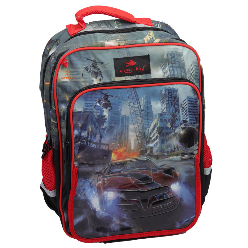 کوله پشتی سه تکه طرح ماشین مسابقه 2624 گلسی برد GLOSSY BIRD (3)