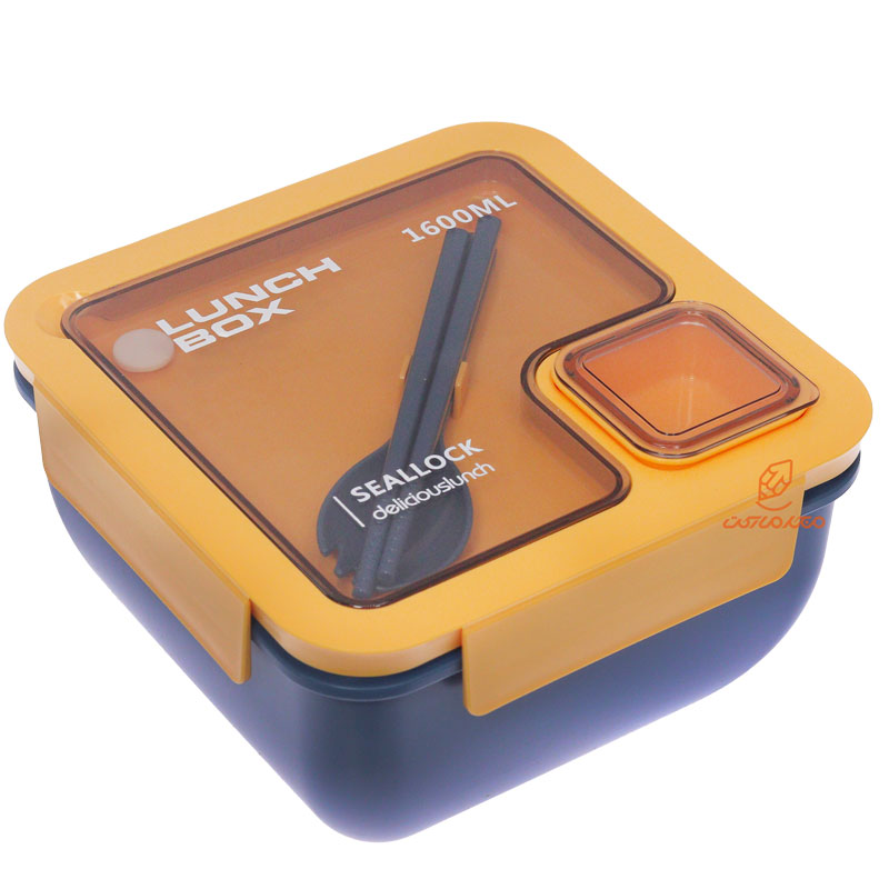 ظرف غذا مربعی دو طبقه سه خانه آبی