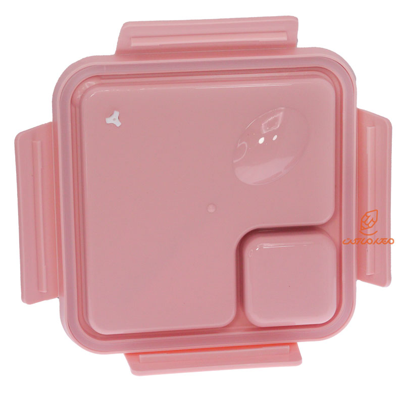 ظرف غذا مربعی دو طبقه سه خانه صورتی (1)