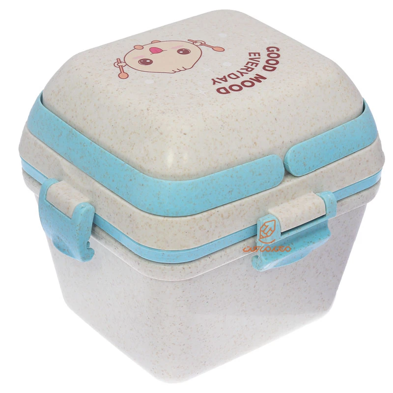 ظرف غذا سه طبقه گیاهی B531 کرم آبی (3)