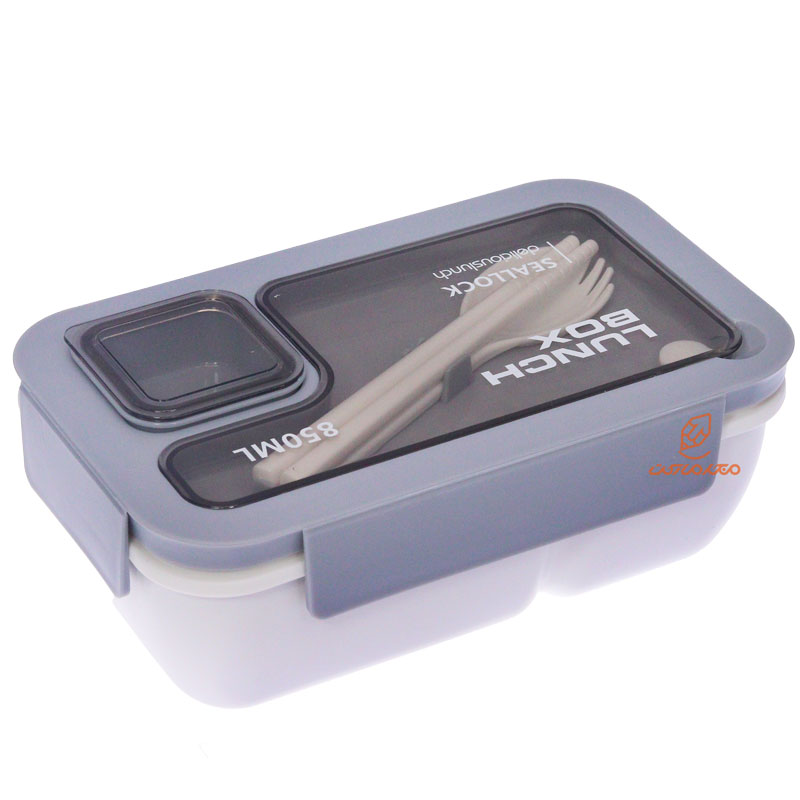 ظرف غذا مستطیل یک طبقه دو خانه طوسی (3)