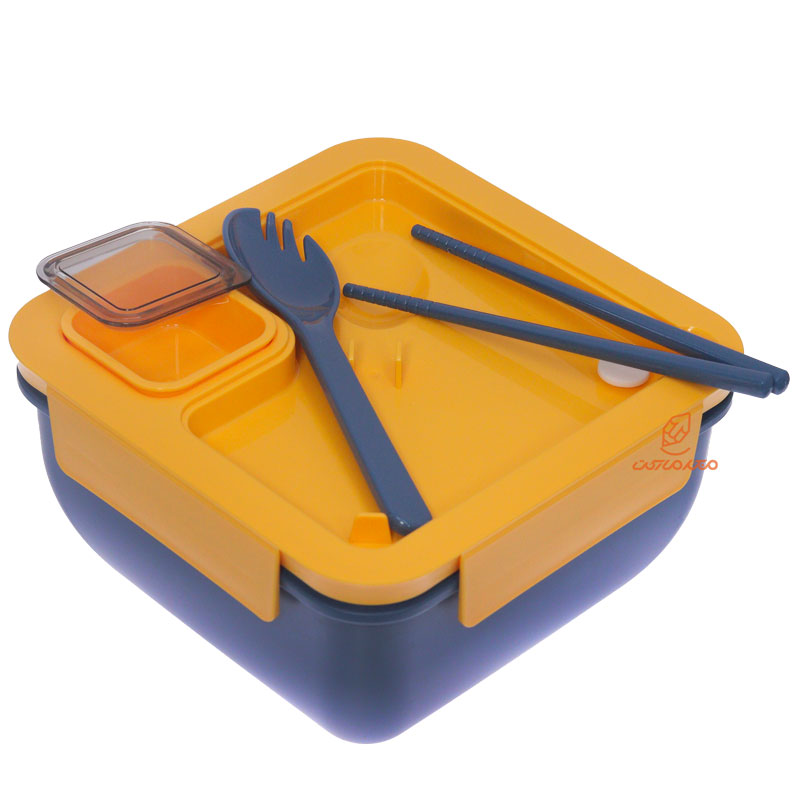 ظرف غذا مربعی دو طبقه سه خانه آبی (4)