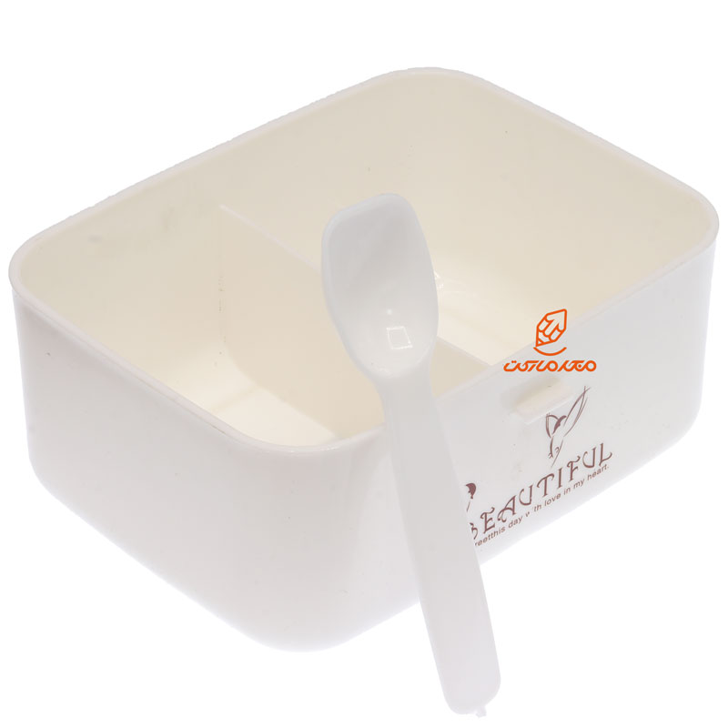 ظرف غذا مستطیل دو خانه کد 737 سفید گلبهی (2)