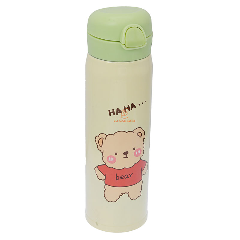 فلاسک 480 میل فانتزی دخترانه 4806 لیمویی طرح خرس BEIZHIMING