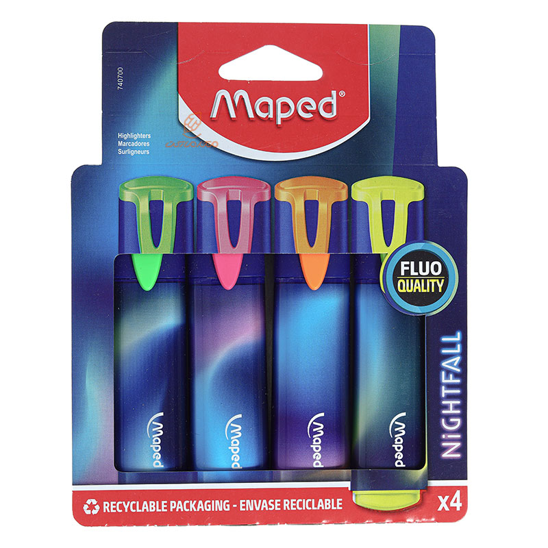 ماژیک علامت گذار بسته 4 عددی مدل نایت فال مپد MAPED