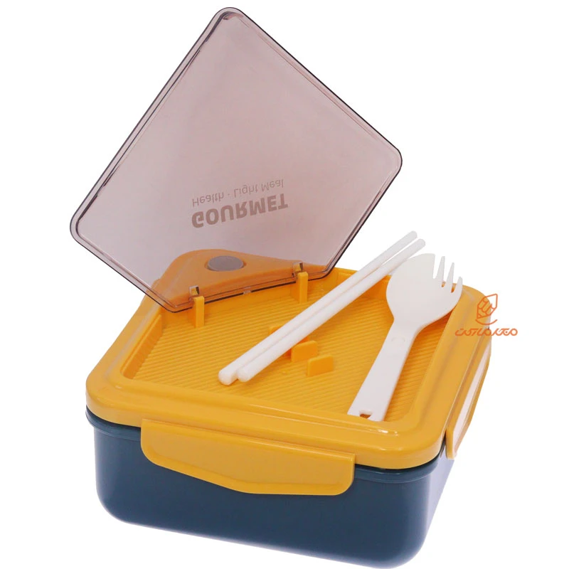 ظرف غذا مربع دو خانه یک طبقه آبی GOURMET (4)