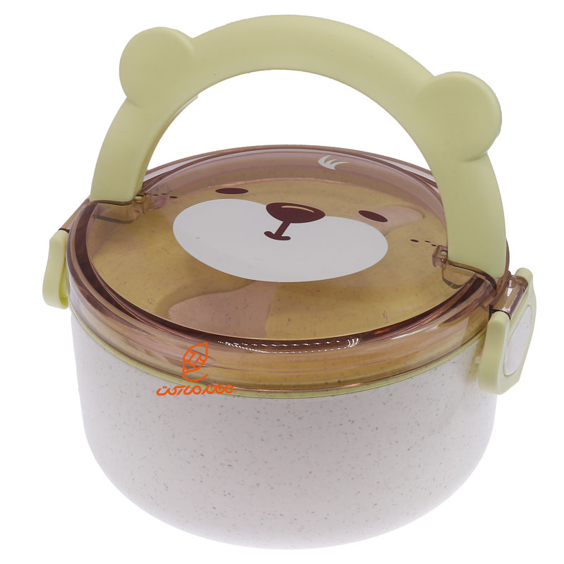 ظرف غذا گیاهی یک طبقه دایره ای سفید سبز طرح خرس (2)