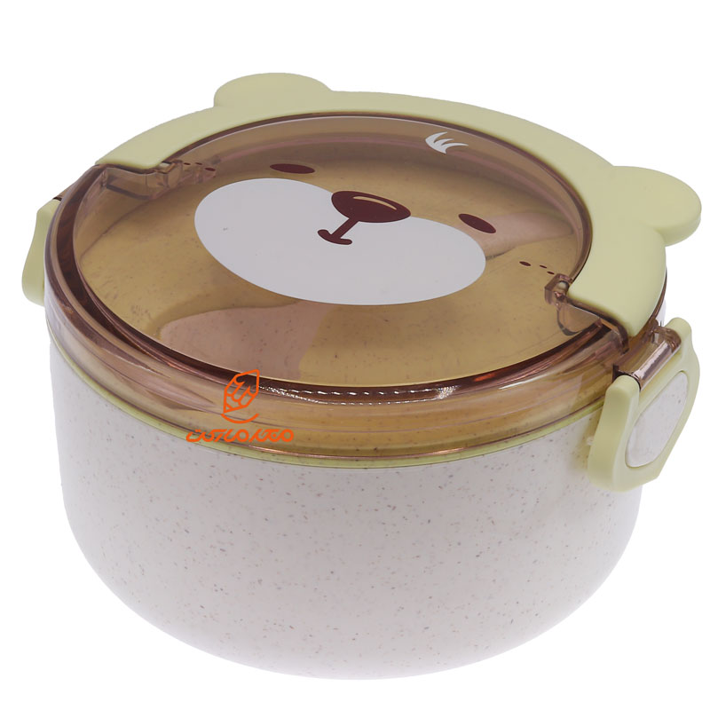 ظرف غذا گیاهی یک طبقه دایره ای سفید سبز طرح خرس