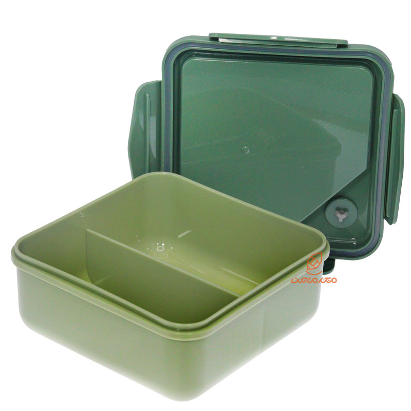 ظرف غذا مربع دو خانه یک طبقه سبز (1)