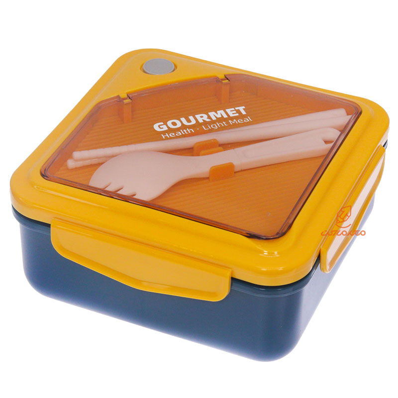 ظرف غذا مربع دو خانه یک طبقه آبی GOURMET