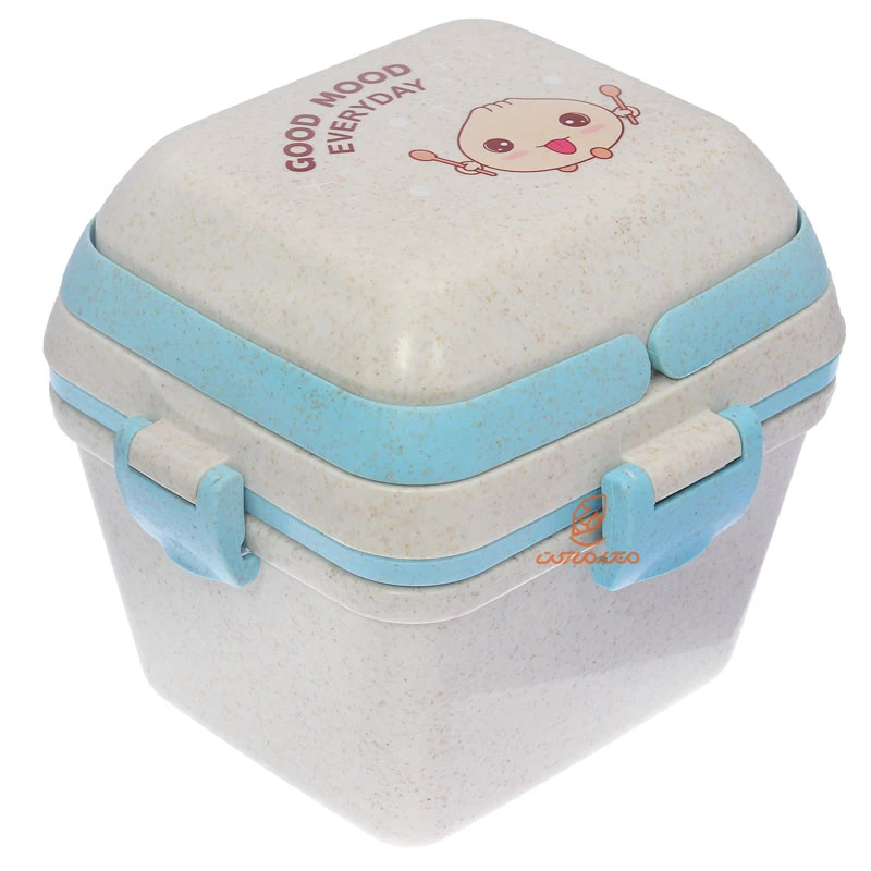 ظرف غذا سه طبقه گیاهی B531 کرم آبی (2)