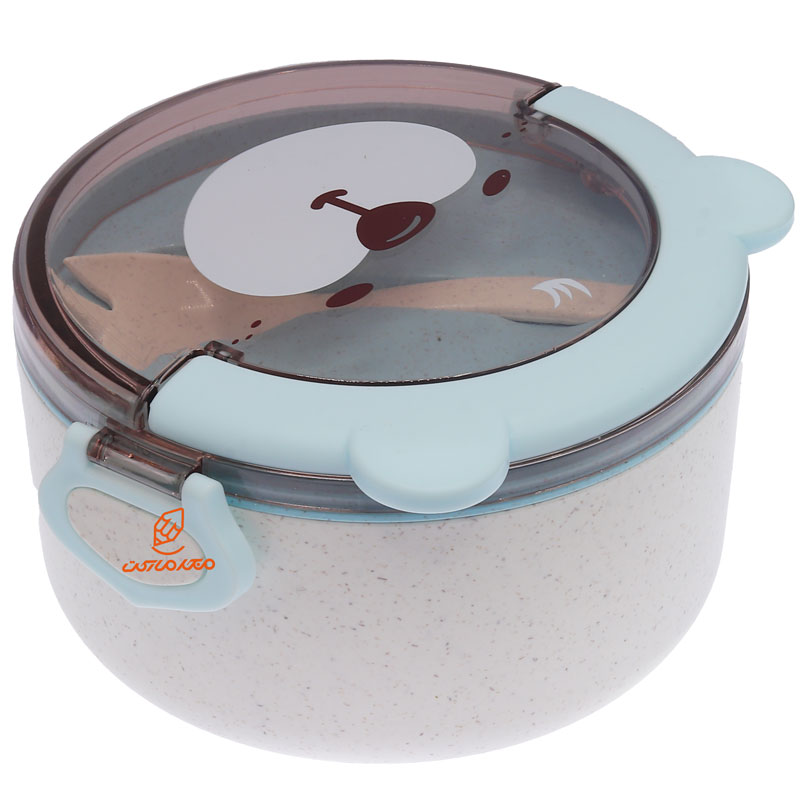 ظرف غذا گیاهی یک طبقه دایره ای سفید آبی طرح خرس (3)