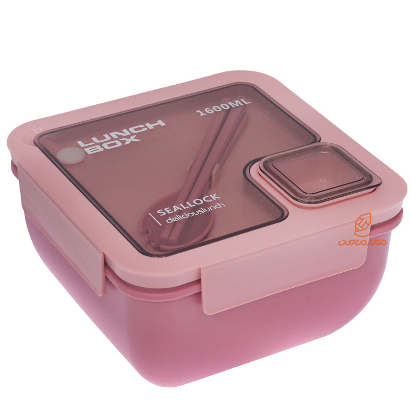 ظرف غذا مربعی دو طبقه سه خانه صورتی