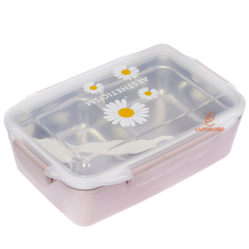 ظرف غذا دو خانه صورتی داخل استیل 2309 SANYUEYIPIN (3)