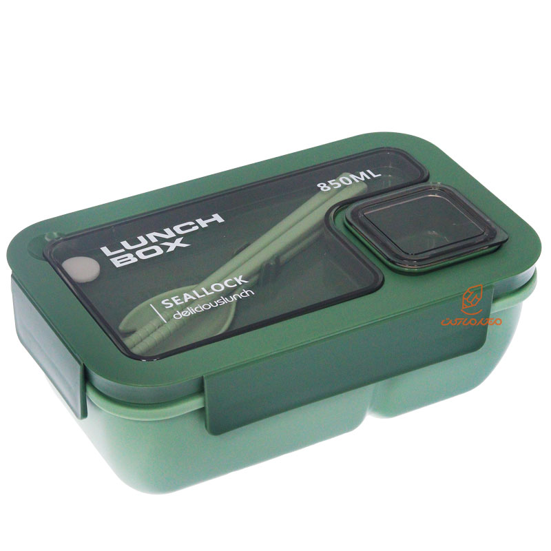 ظرف غذا مستطیل یک طبقه دو خانه سبز