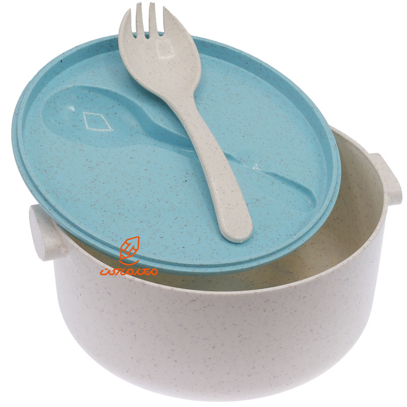 ظرف غذا گیاهی یک طبقه دایره ای سفید آبی طرح خرس (1)