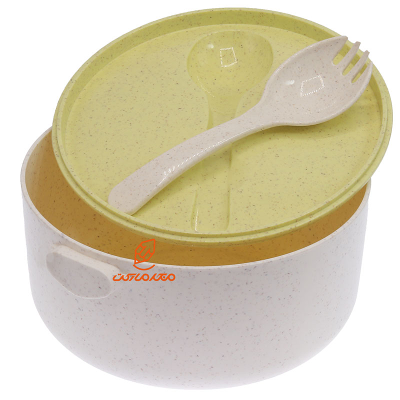 ظرف غذا گیاهی یک طبقه دایره ای سفید سبز طرح خرس (1)