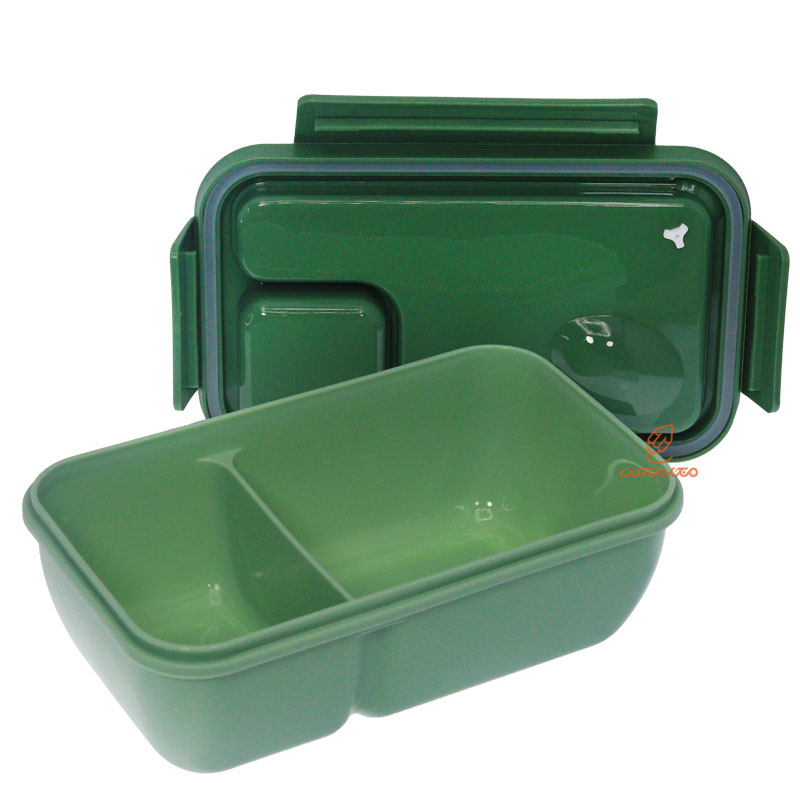 ظرف غذا مستطیل یک طبقه دو خانه سبز (1)