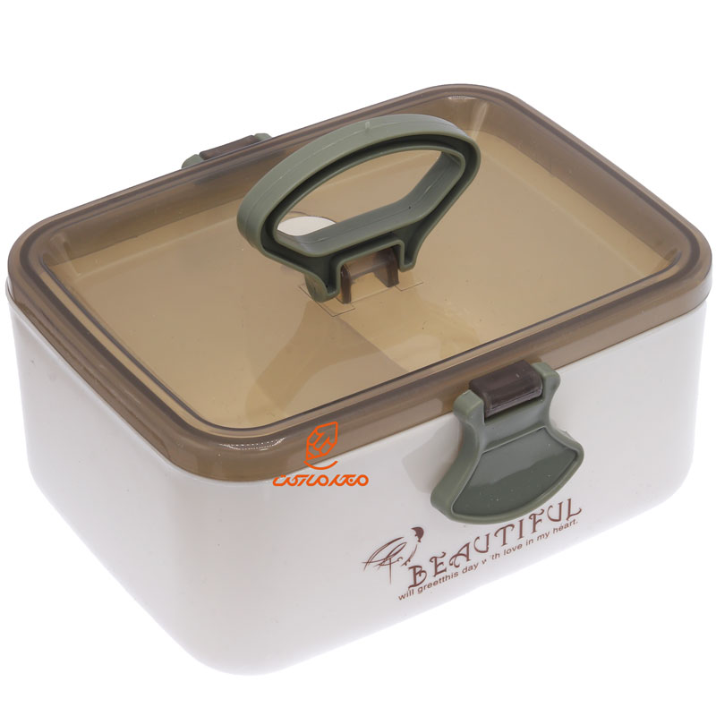 ظرف غذا مستطیل دو خانه کد 737 سفید سبز