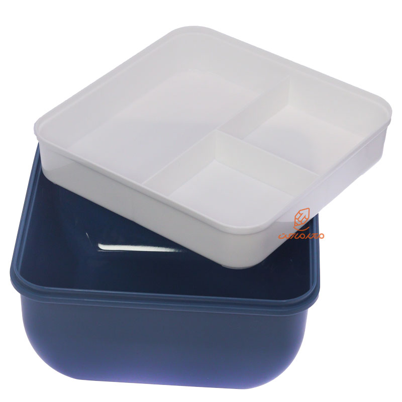 ظرف غذا مربعی دو طبقه سه خانه آبی (5)