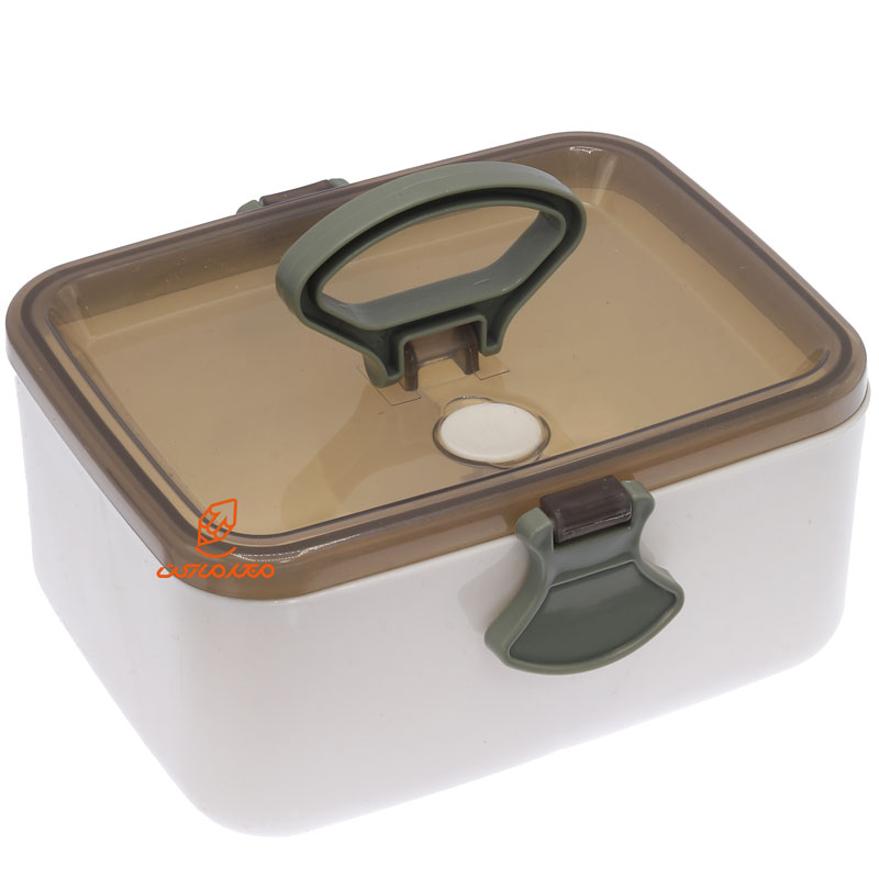 ظرف غذا مستطیل دو خانه کد 737 سفید سبز