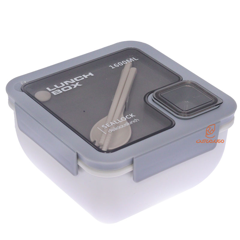 ظرف غذا مربعی دو طبقه سه خانه طوسی