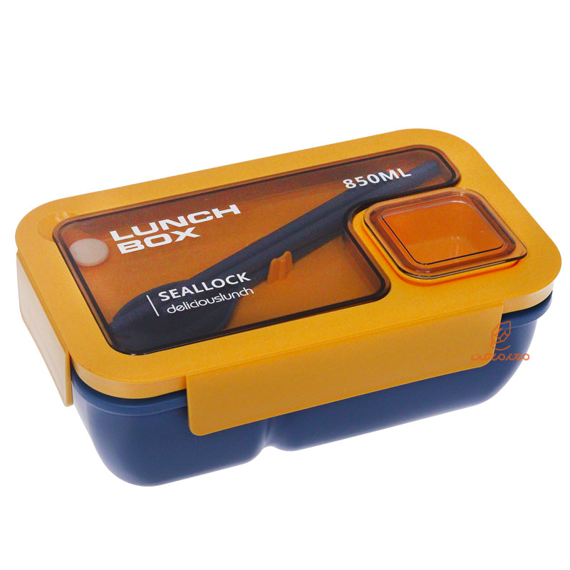 ظرف غذا مستطیل یک طبقه دو خانه آبی