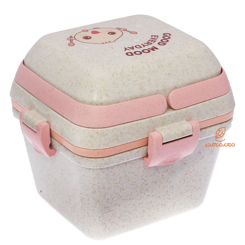 ظرف غذا سه طبقه گیاهی B531 کرم صورتی