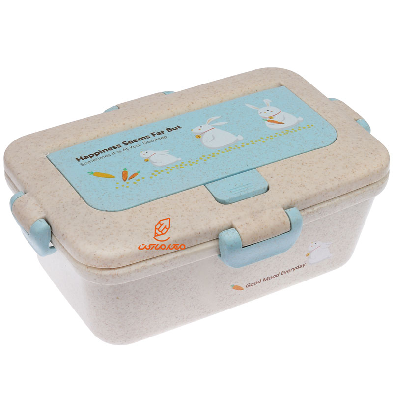 ظرف غذا گیاهی یک طبقه مستطیل آبی طرح خرگوش