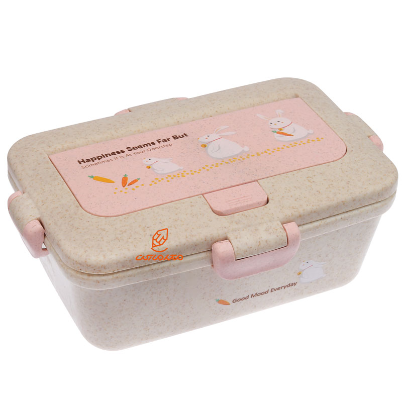 ظرف غذا گیاهی یک طبقه مستطیل صورتی طرح خرگوش