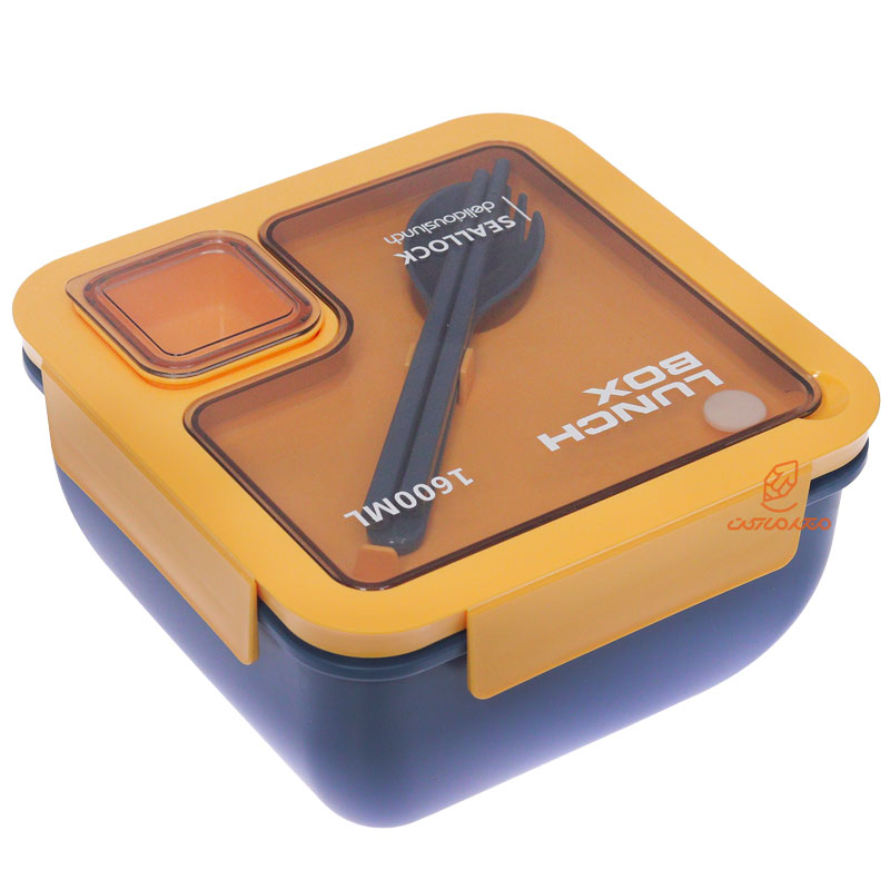 ظرف غذا مربعی دو طبقه سه خانه آبی (3)