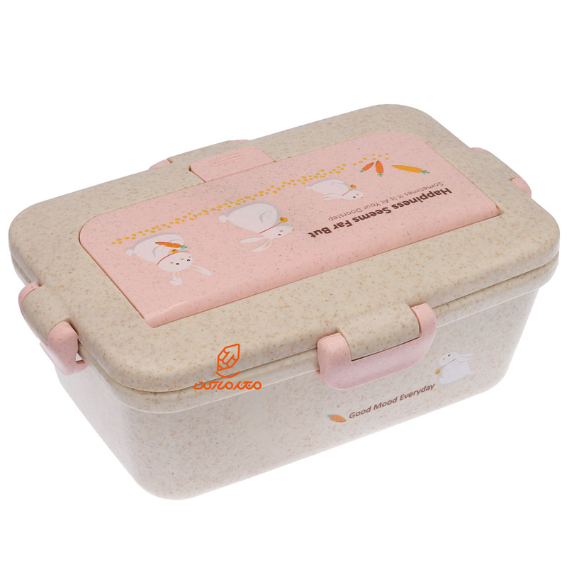 ظرف غذا گیاهی یک طبقه مستطیل صورتی طرح خرگوش (4)