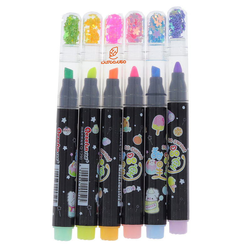 ماژیک علامت گذار 6 رنگی فانتزی سر پولک دار 3250 QESEFUN (1)