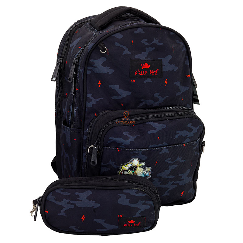 کوله پشتی دو تکه طرح موتور سوار 2594 گلسی برد GLOSSY BIRD (4)