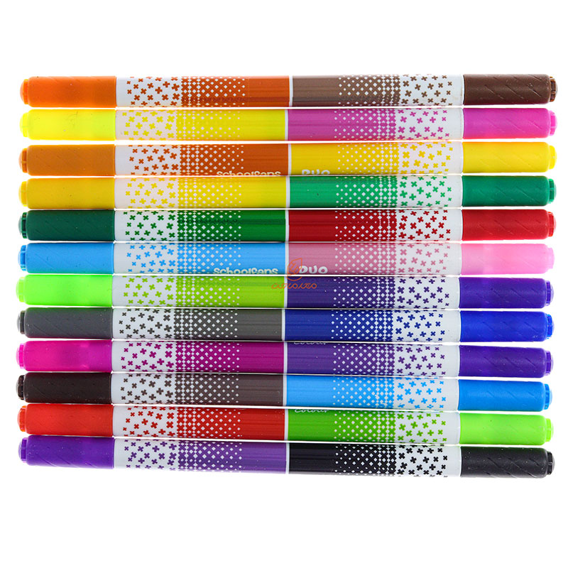 ماژیک رنگ آمیزی 12 رنگ دو سر مدل DUO2425 اسکول فنس SCHOOLFANS (5)