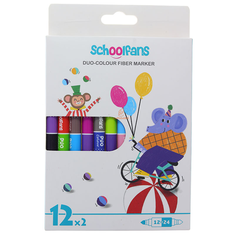 ماژیک رنگ آمیزی 12 رنگ دو سر مدل DUO2425 اسکول فنس SCHOOLFANS